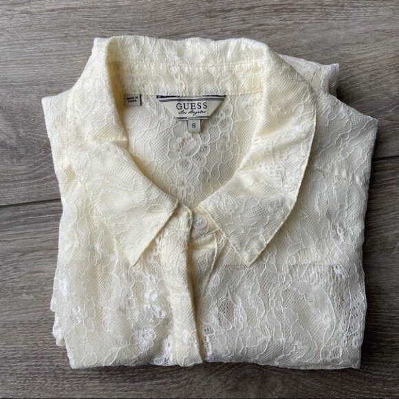 Guess Lace Button Down Stretch  Blouse Shirt - Picture 13 of 13